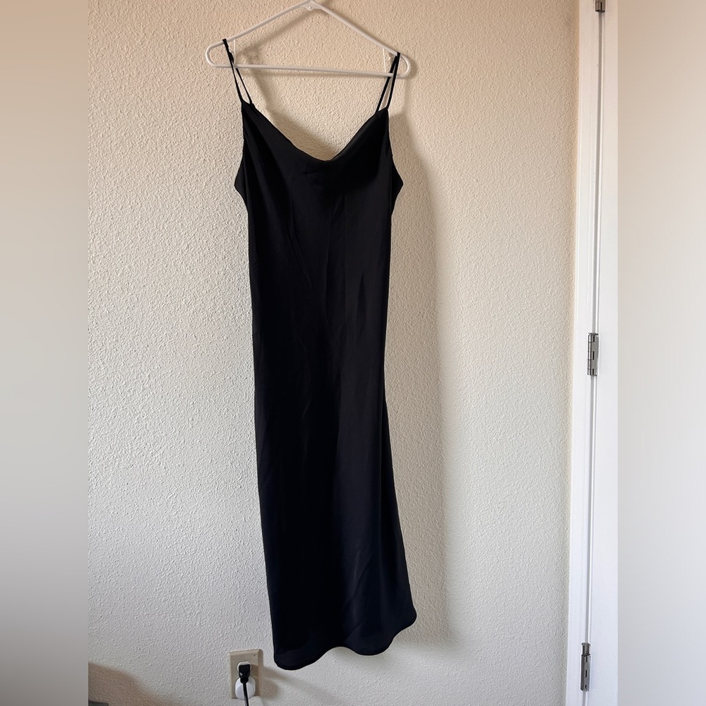 Evolutionary Slip Midi Dress Women’s Large NWT Black Cowell Neck Pullover Party